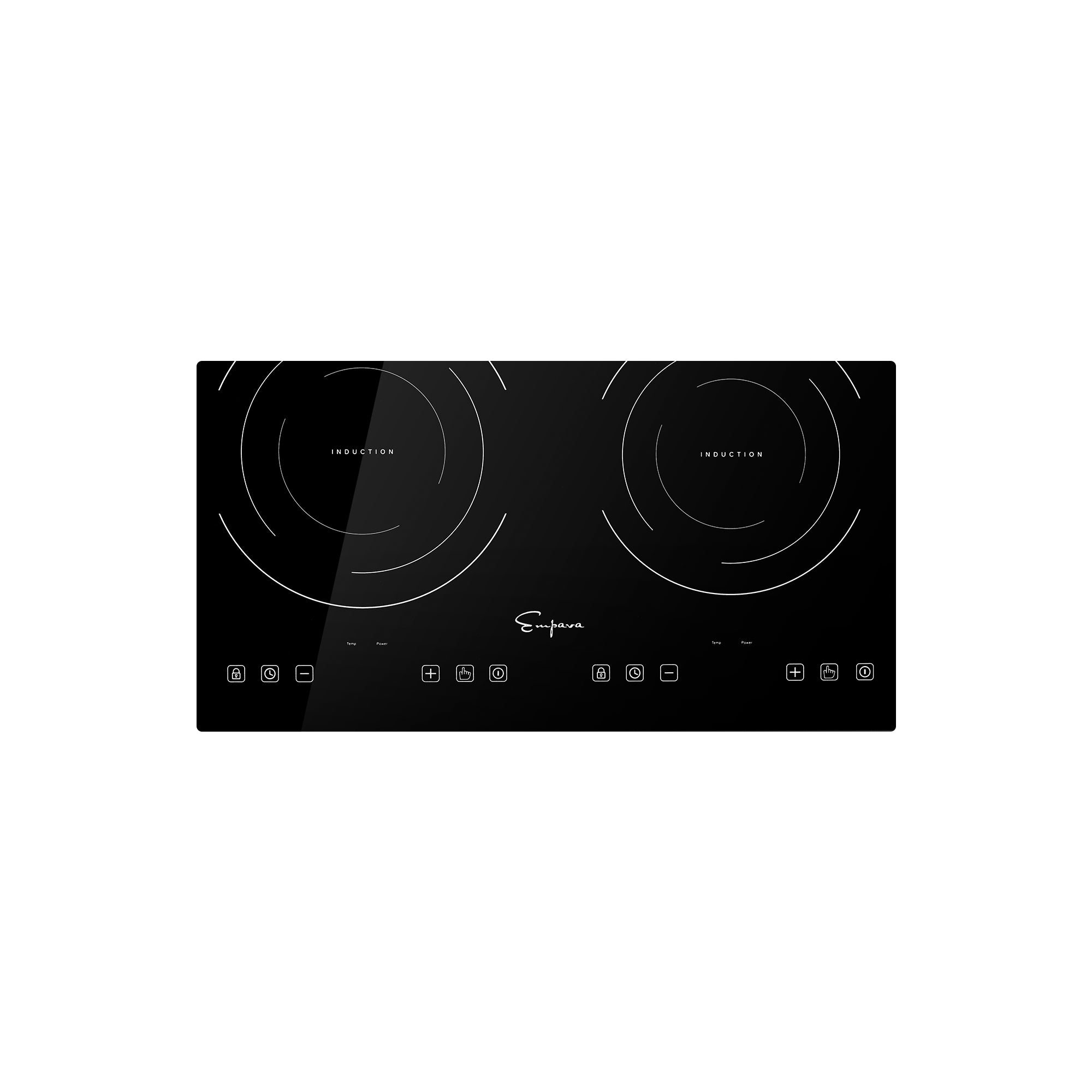 Empava IDC12B2 12 In. Induction Cooktop with two burners, featuring a sleek black glass surface and modern design.